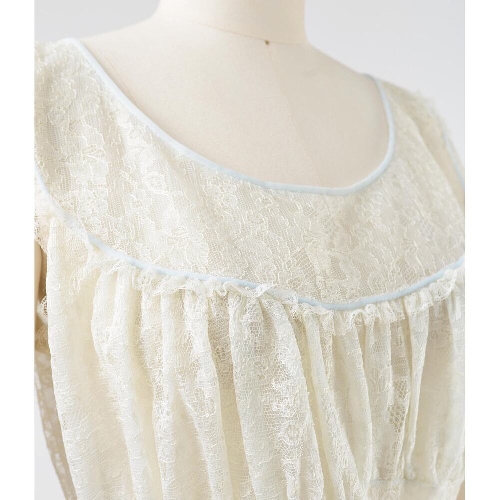 Vintage 40s 50s Ivory Lace Nightgown Sheer Romantic Bridal Lingerie Dress M - Picture 6 of 9